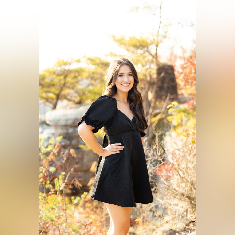 Day and Moon Black Puff Sleeve Sheen Flared Dress Boutique Dress